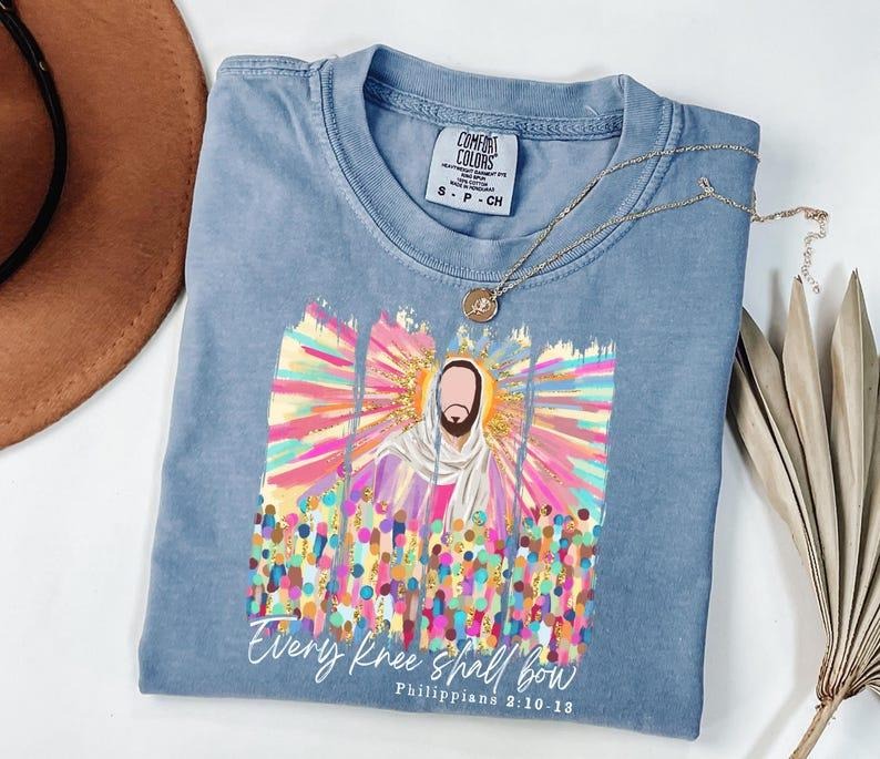 Comfort Colors Christian Shirt , Philippians 2:10-11 Every Knee Shall Bow Christian Gift Crewneck  T-shirt  Vintage Top...