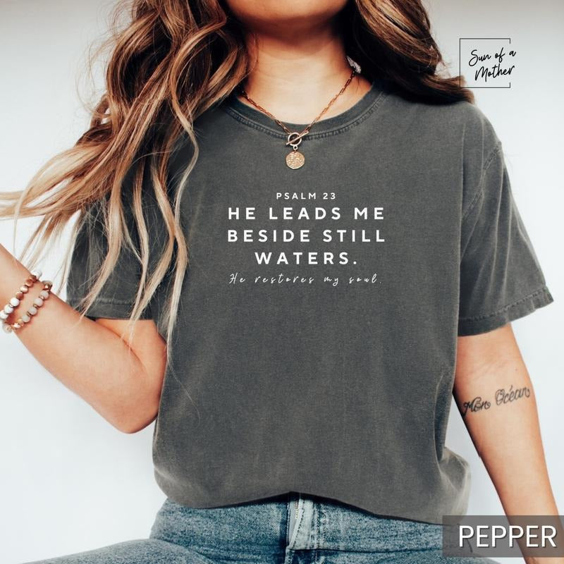 Comfort Colors Christian T-Shirt, Bible Verse Tee for Women, Psalm 23 Jesus Shirt, Faith Shirt for Moms, Ultra Soft...