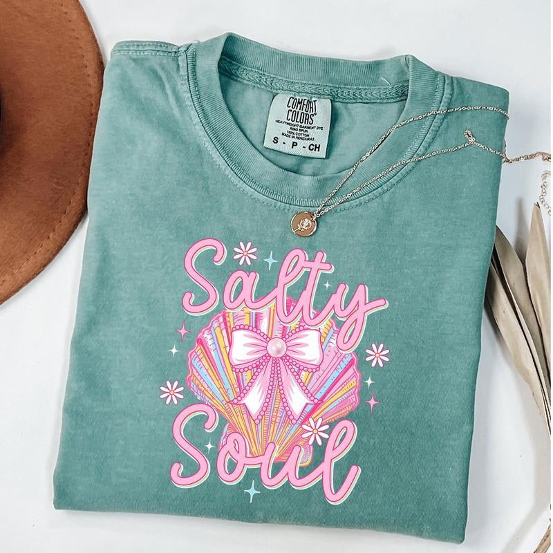 Comfort Colors Clam Pearl Coquette Salty Soul T-Shirt, Summer Vibes Pink Clam Shirt, Summer Beach Tee, Girly Summer...