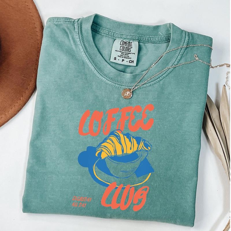 Comfort Colors Coffee Club T-Shirt, Retro Coffee Shirt, Foodie T-Shirt, Coffee Lover, Vintage Aesthetic, Retro Graphic...