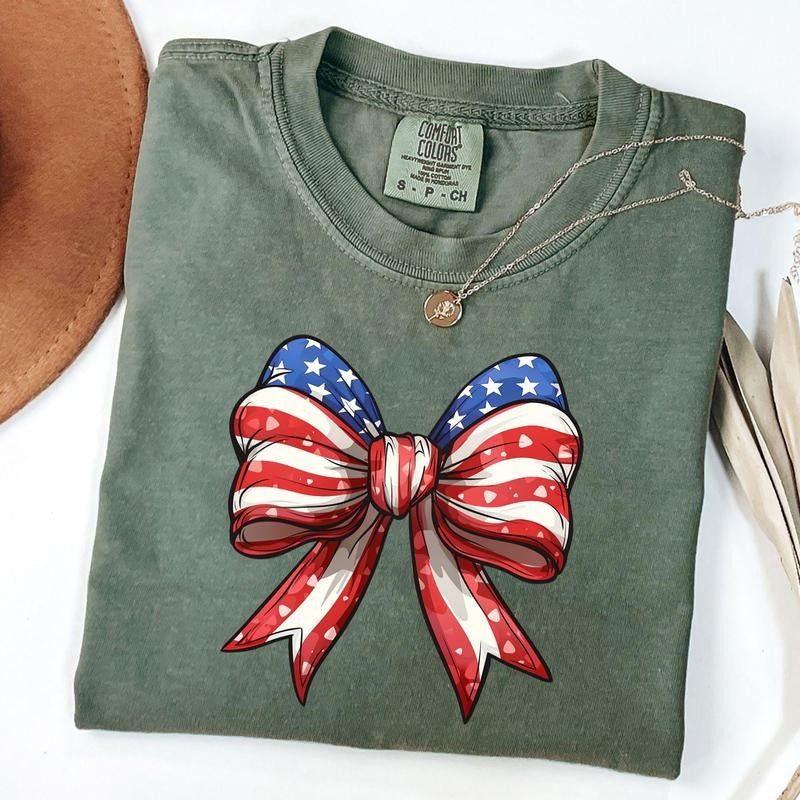 Comfort Colors Coquette American Girl Shirt, Coquette Bow Shirt, USA T-Shirt, 4th of July Gift, American Flag Tee Hoodie,...