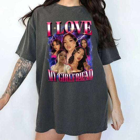 Comfort Colors Custom Photo Girlfriend Bootleg Shirt, I Love My Girlfriend Top, Vintage Rap Tee, Valentine's Day Gifts for Boyfriend, Classic Menswear