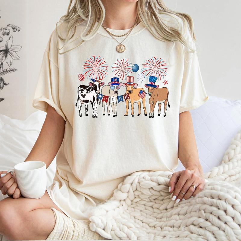 Comfort Colors Cute Cows 4th Of July Shirt, American Flag Shirt, Independence Day, Western Patriotic Shirt, Farm Animals...