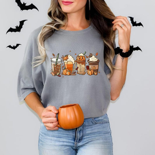 Comfort Colors Fall Coffee Pumpkin Shirt, Coffee Latte Shirt, Comfort Colors Halloween Shirt, Fall Shirt, Retro Halloween Shirt, Pumpkin Shirt