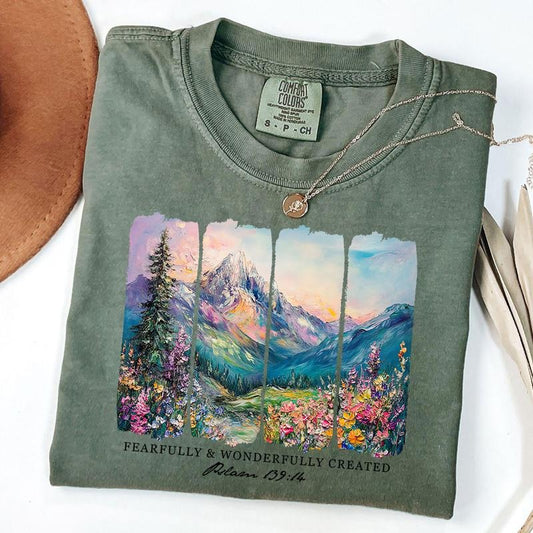 Comfort Colors Fearfully and Wonderfully Made T-Shirt, Religious Wildflower Shirt, Christian Shirt, Bible Verse T-Shirt, Faith Graphic Tee