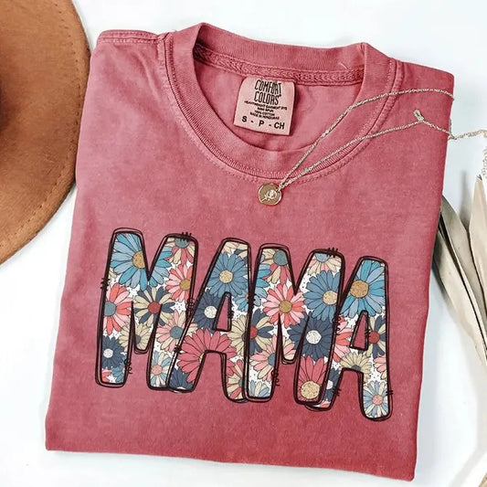 Comfort Colors Floral American Mama t-shirt, Mama Shirt, Retro Mama America tee, 4th of July T-Shirt, American Mama, Retro USA Comfort Color, USA Shirt