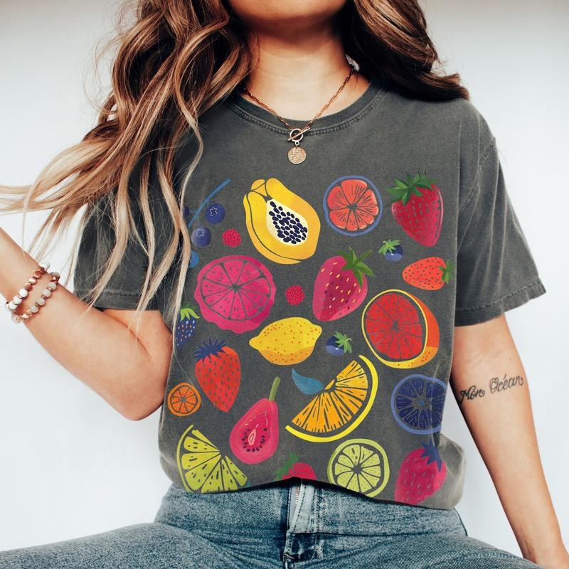 Comfort Colors Fruit Shirt, Cute Strawberry Lemon Tee, Vintage Cottagecore Summer T-Shirt, Ultra Soft Cotton Tee,...