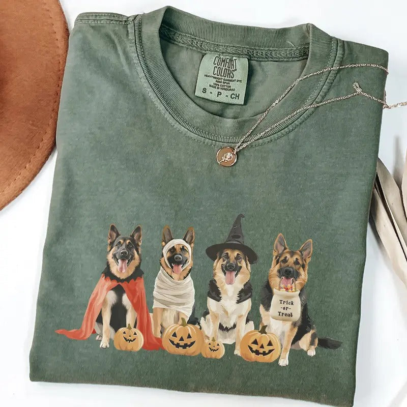 Comfort Colors German Shepherd Halloween Crewneck, Fall Dog Mom Tee, Spooky Season Apparel, Cute Autumn Gift for Her...