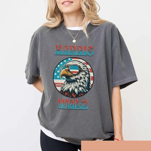 Comfort Colors Harris Walz Eagle Graphic Shirt, Vote Tshirt 2024 Presidential Election Tee Patriotic Graphic Political Rally Democratic Top