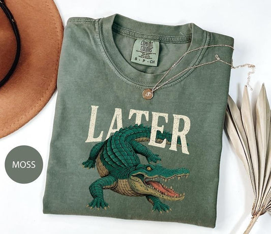 Comfort Colors Later Gator T-Shirt , Funny Retro 90s Alligator Graphic Tee, Vintage Style Unisex Shirt, Cool Gift for Him or Her ,Women's Casual Short Sleeve Tee
