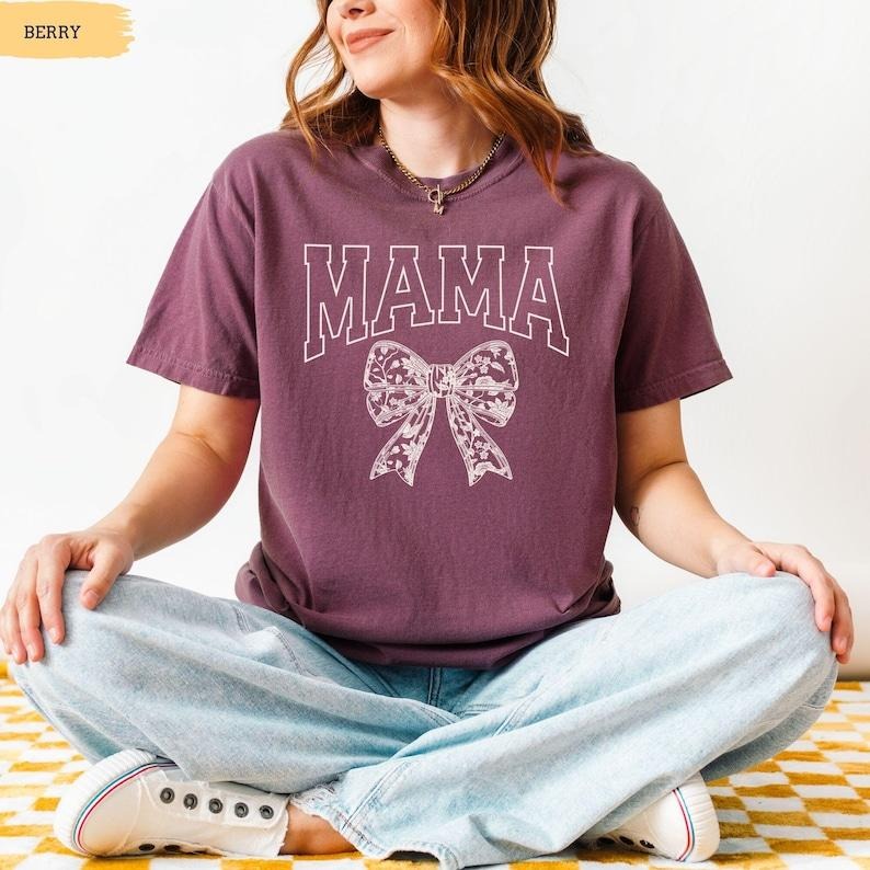 Comfort Colors Mama Bow Shirt, Mothers Day Gift, Mom Shirt, Retro Mama Shirt, Gift For Mom, Mama Shirt, Coquette bow Mama...