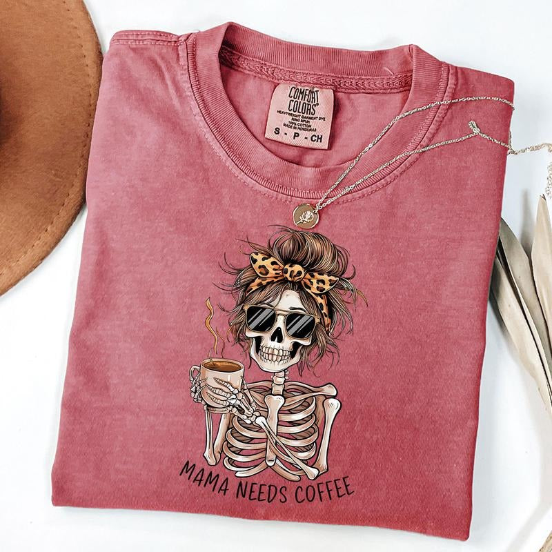 Comfort Colors Mama Needs Coffee Shirt, Skeleton Mama T-shirt Leopard Mama Shirt, Mothers Day Gift, Gift For Mom, New Mom...