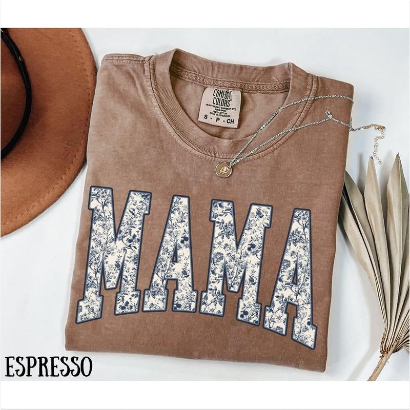 Comfort Colors Mama Shirt, Toile Mama Shirt, Floral Mama Shirt, Mama Tshirt, Girly Aesthetic Gift For Mom, Pregnancy...