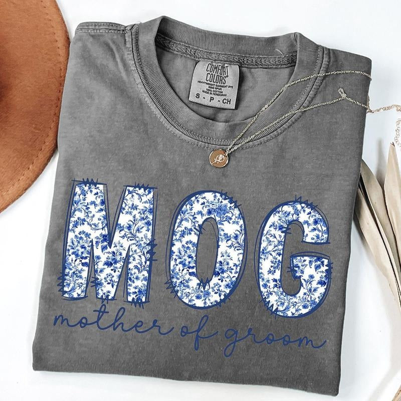 Comfort Colors Mother Of The Groom Shirt, Mog Crewneck, Floral Bridal Party Getting Ready Outfit, Gift From Bride, Blue...