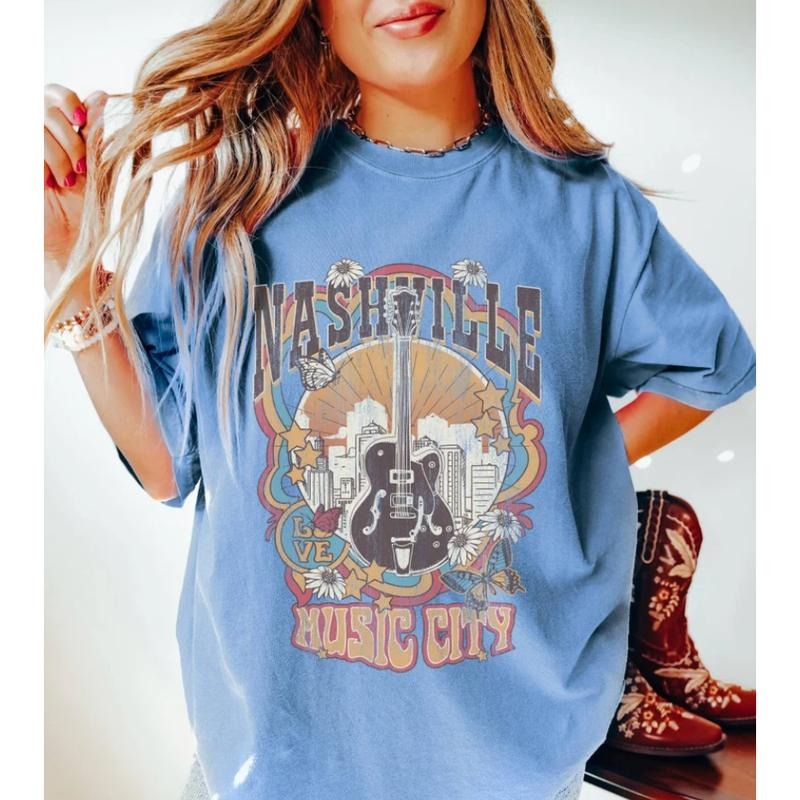 Comfort Colors Nashville Shirt, Country Music Guitar Tee, Retro Tennessee Tshirt, Boho Vintage Oversized Shirt Hoodie,...