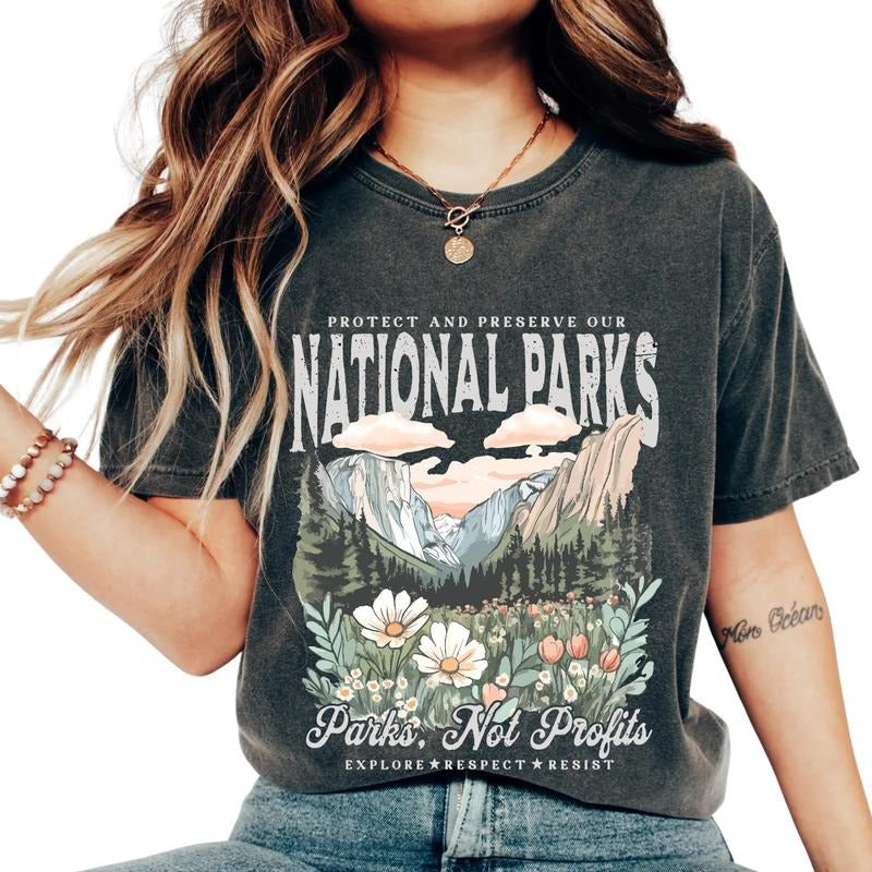 Comfort Colors National Parks T-Shirt, Parks Over Profit Tee, Vintage Nature Lover Top, Wildlife Protection Graphic,...