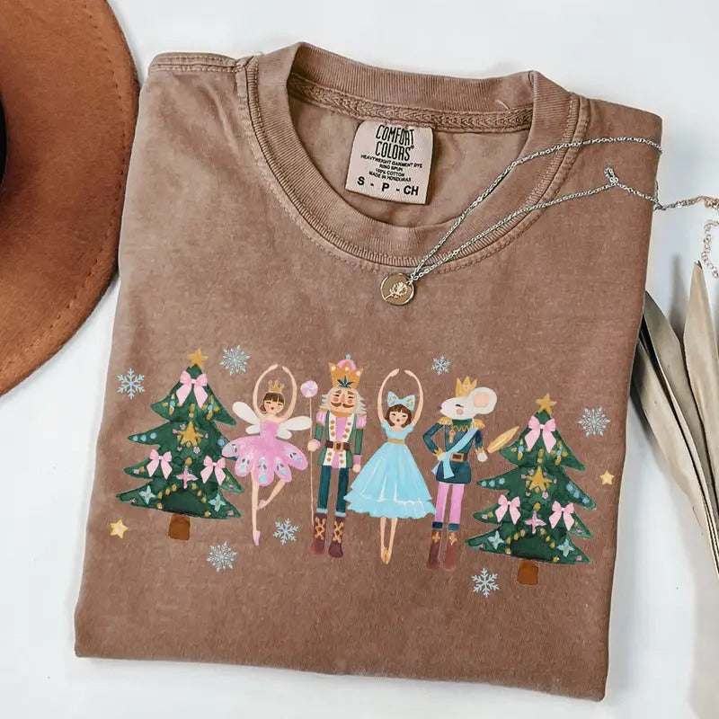 Comfort Colors Nutcracker Christmas Shirt, Nutcracker Ballet Womens Holiday T-shirt, Pink Nutcrackers Tee Hoodie, Sweatshirt