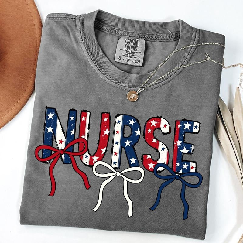 Comfort Colors Patriotic Coquette Nurse Shirt, America Nurse Shirt, 4th of July Shirt, Memorial Day, Unisex T-Shirt...