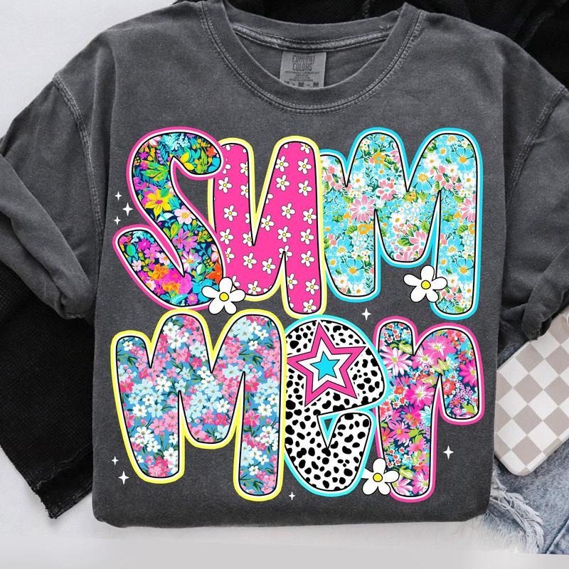 Comfort Colors Preppy Summer Floral T-Shirt, Beach Shirt, Hello Summer T-Shirt, Summer Brushstroke T-Shirt Hoodie, Sweatshirt