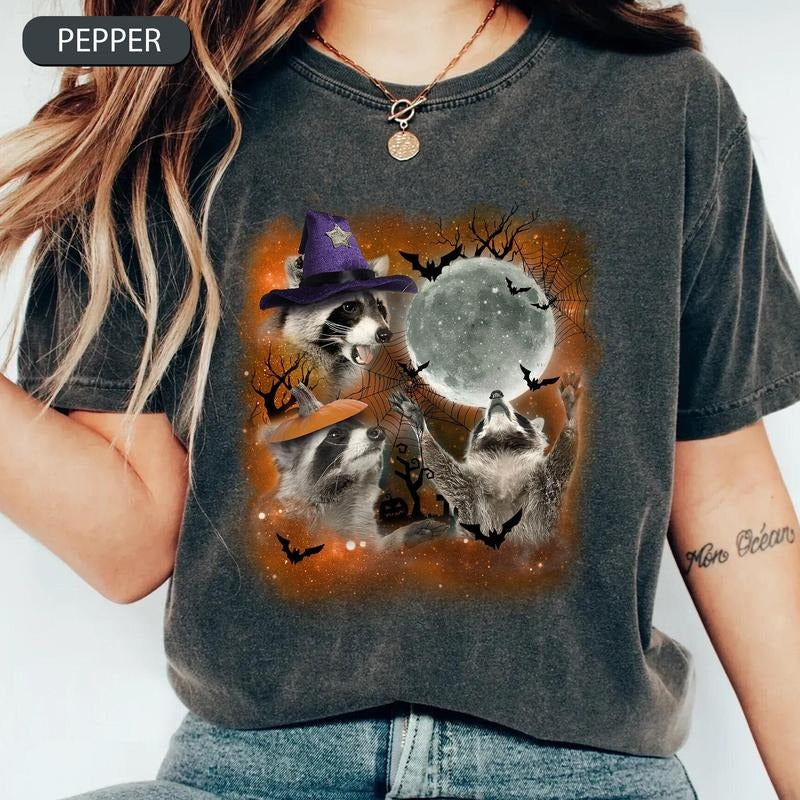 Comfort Colors Raccoons Halloween Shirt, Three Raccoons Vintage Shirt, Retro Raccoon Moon Tee, Halloween Raccoon Lovers,...