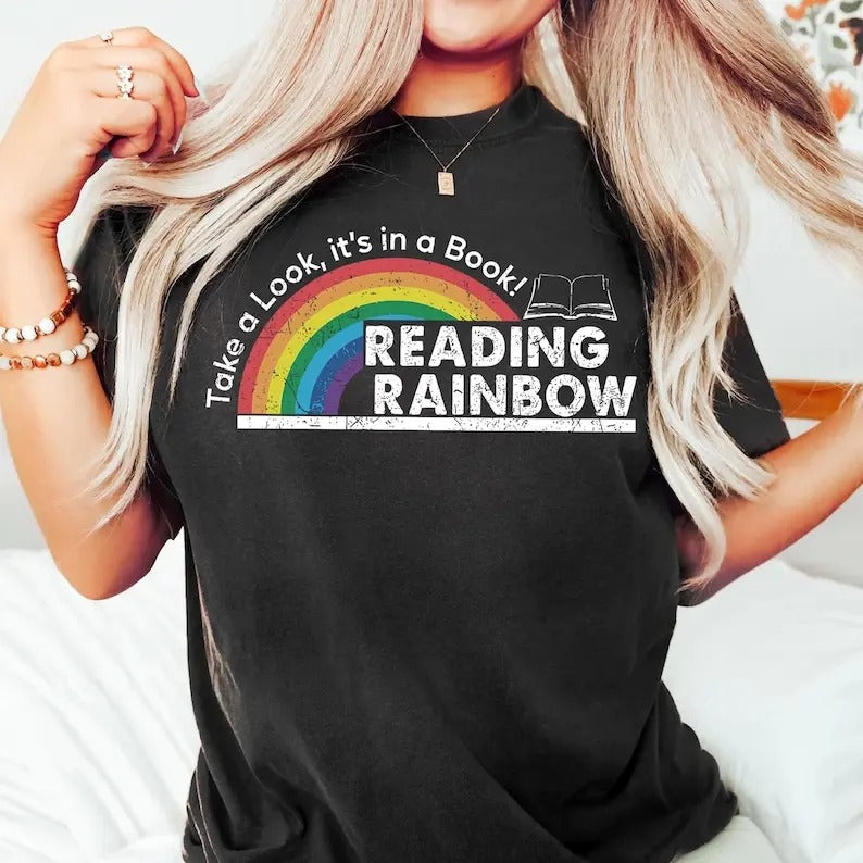 Comfort Colors Reading Rainbow Shirt, Retro Librarian Shirt, Teacher Appreciation Shirt, Retro Comfort Rainbow School...