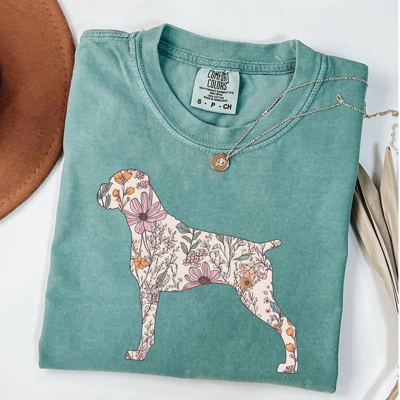 Comfort Colors Retro Boxer Shirt, Wildflower Boxer Shirt, Cottagecore Dog Mama T-shirt, Dog Mom, Dog Lover Gifts, Unisex...