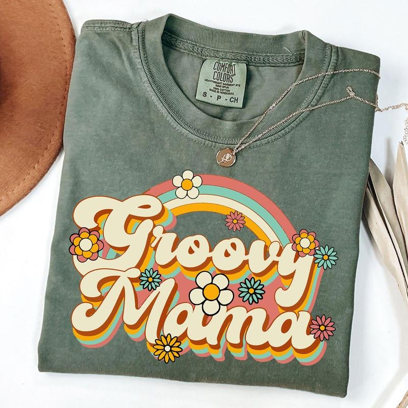 Comfort Colors Retro Groovy Mama Shirt, Floral Mama T-Shirt, Groovy Birthday Party Outfit, Mother's Day Gift, New Mom...