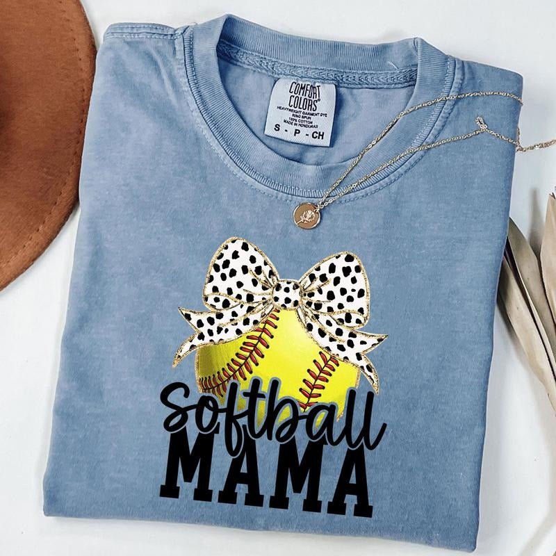 Comfort Colors Retro Softball Mama Shirt, Softball Mama Coquette T-shirt, Game Day Softball Bow Shirt, Mother's Day Gift,...