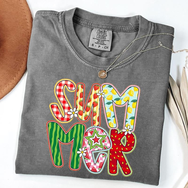 Comfort Colors Summer Tropical Fruit Shirt, Preppy Summer T-Shirt, Watermelon Lemon Strawberry Summer Vacation T-Shirt,...