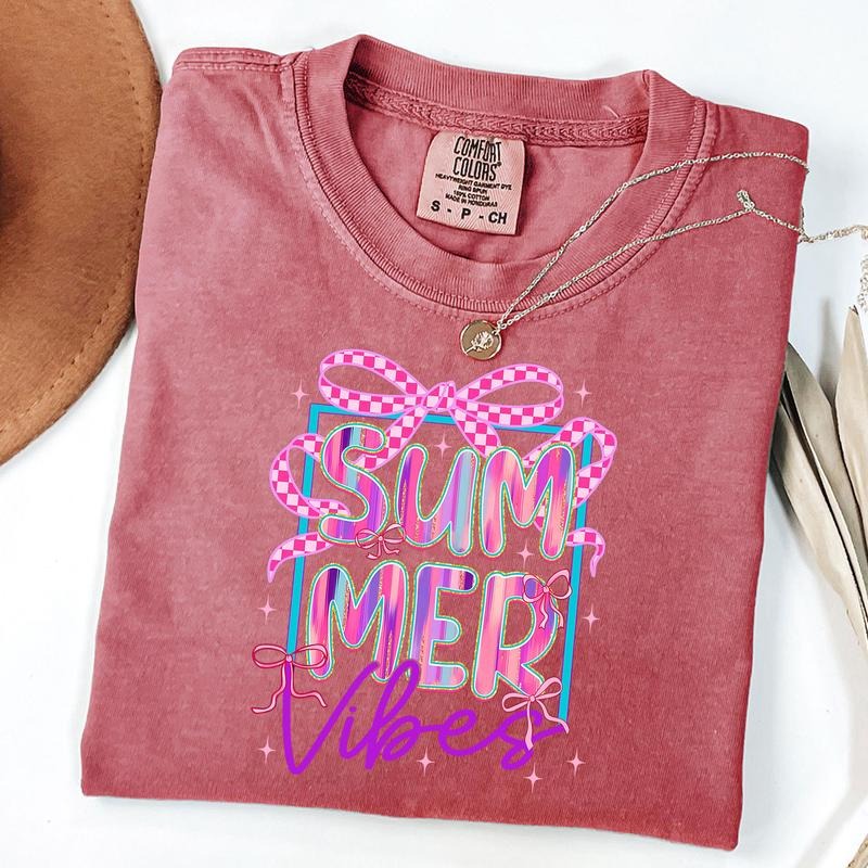 Comfort Colors Summer Vibes Shirt, Coquette Shirt, Summer Brushstroke T-Shirt, Summer Checkered T-Shirt, Unisex T-Shirt...