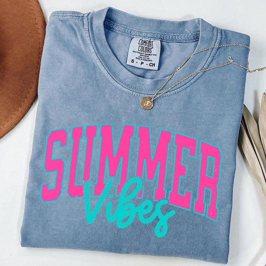 Comfort Colors Summer Vibes Shirt, Neon Summer Tee, Summertime T-Shirt, Retro Summer Shirt