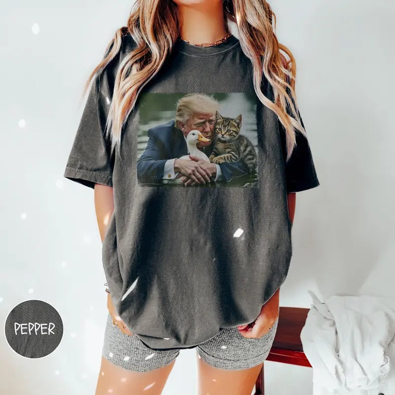 Comfort Colors Trump 2024 Duck Kitten Shirt, Felon 2024 Unisex Vintage Style, Trump 2024 Shirt, Cat Lady Springfield OH...