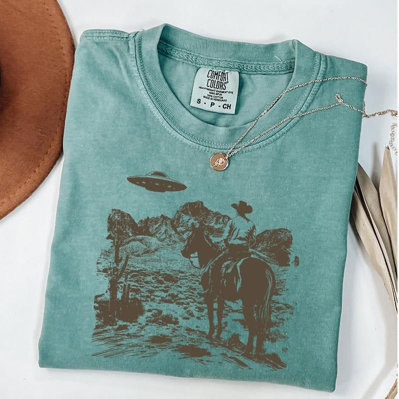 Comfort Colors Ufo Western Shirt, Retro T-Shirt, Vintage Cowboy T-Shirt, Wild West Shirt Hoodie, Sweatshirt | PureTeeCo.com