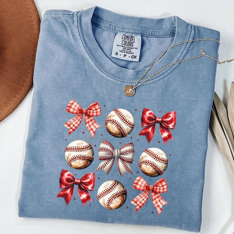 Comfort Colors Vintage Baseball Bow Shirt, Bow Baseball Shirt, Coquette Baseball T-Shirt, Game Day Tee, Sport Mom Gift...