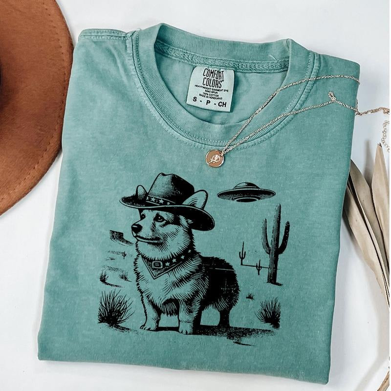 Comfort Colors Vintage Corgi Shirt, Cowboy Corgi Shirt, Retro Western T-Shirt, Western Dog Tee, Corgi Lover Gift Hoodie,...