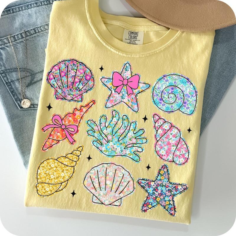 Comfort Colors Wildflower Seashell Clam Summer T-Shirt, Summer Vibes TShirt, Beach TShirt, Summer Vacation T-Shirt...
