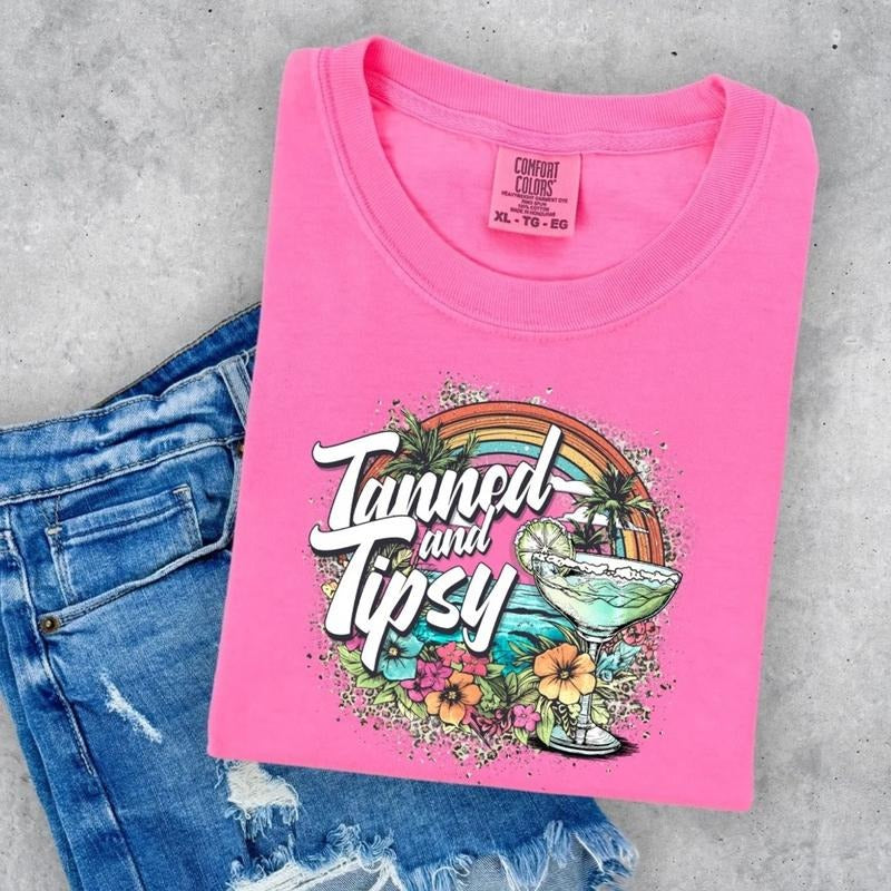Comfort colors tanned and tipsy short sleeve casual cotton graphic tshirt Hoodie, Sweatshirt | PureTeeCo.com