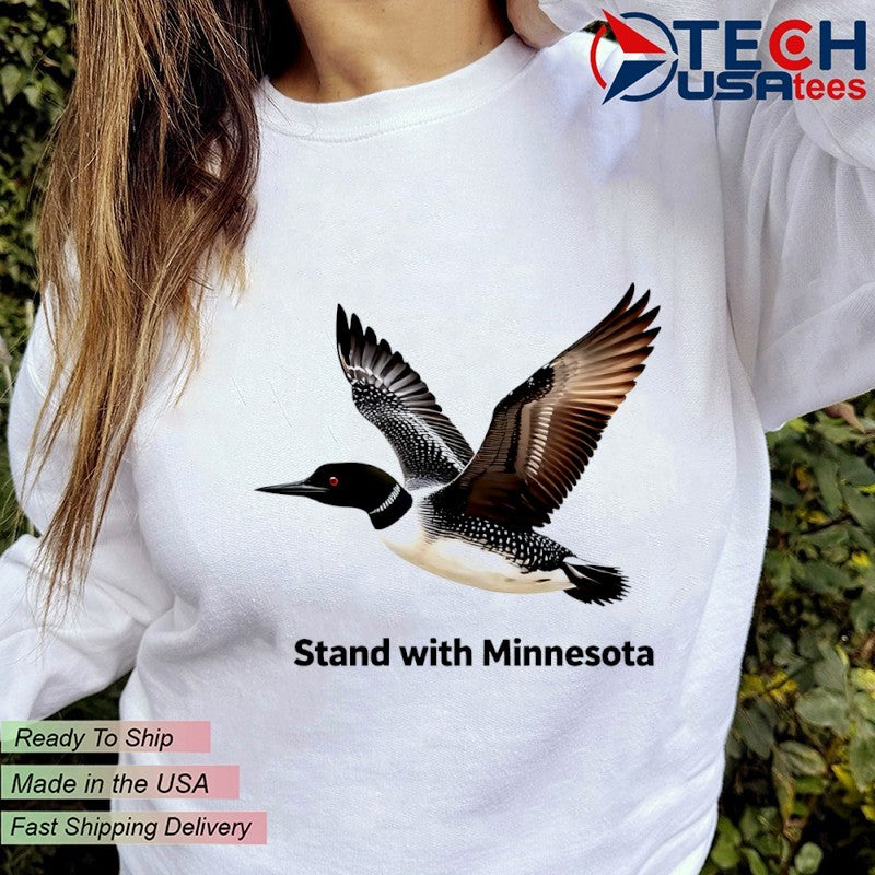 Common Loon stand with Minnesota shirt