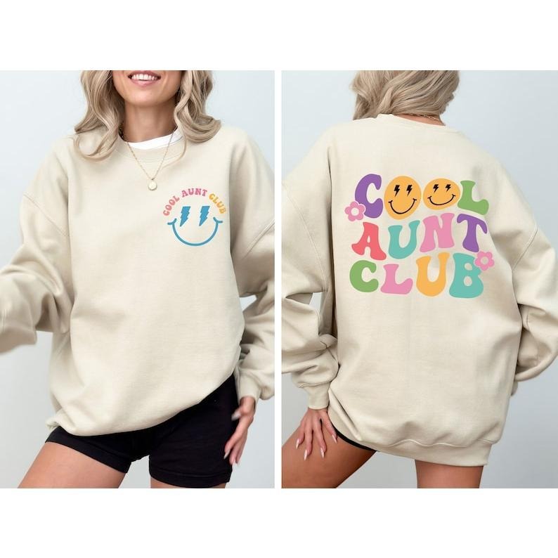 Cool Aunt Club Sweatshirt, Aunt T-shirt, Cool Aunts Club Retro Aunt Graphic Tee, Gift For Aunt, Funny Aunt Sweatshirt,...