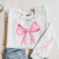 Coquette Aesthetic Pink Bow Valentine's Day Sweatshirt, Personalized Trendy Crewneck for Women, Chic Custom Gift for Her...