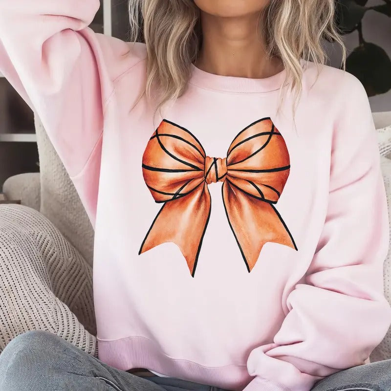 Coquette Basketball Women's Sweatshirt Comfy Softball Bow Sweatshirt Basketball Mom T-Shirts, Hoodie | PureTeeCo.com