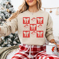 Coquette Bow Santa Claus Christmas Sweatshirt, Checkered Santa Xmas T-shirt, Vintage Christmas Shirt, Christmas Vibes...