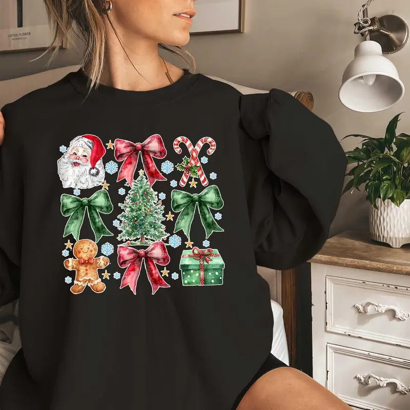 Coquette Bow Santa Shirt, Merry Christmas Shirt, Santa Claus Shirt, Christmas Gift, Christmas Sweatshirt, Santa Shirt,...