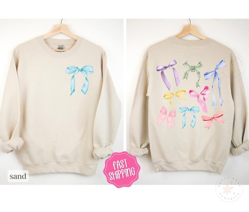 Coquette Bow Sweatshirt, Women's Sweatshirt, Bow Sweater T-Shirts, Hoodie | PureTeeCo.com