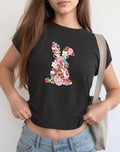 Coquette Bunny Easter Baby Tee, Floral Bunny Coquette Bow Baby Tee, Spring Flowers Bunny T-Shirt, Easter Rabbit Flower...