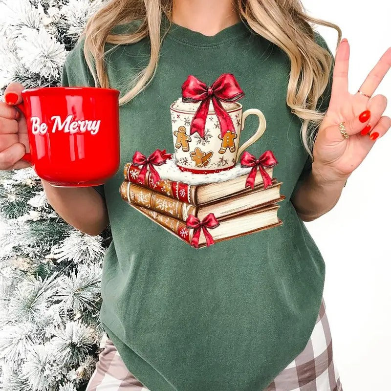 Coquette Christmas Books Shirt, All Booked For Christmas Sweatshirt, Christmas Books Hot Cocoa Shirt, Bookish Sweatshirt,...