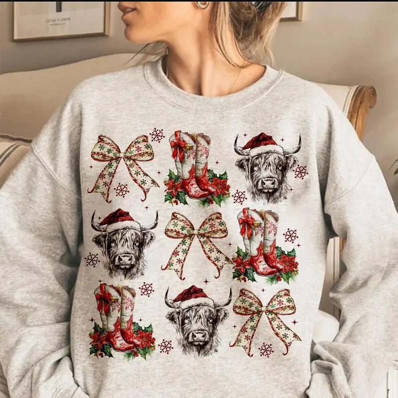 Coquette Cowgirl Christmas, Christmas Season, Christmas Highland Cow Bow, Funny Christmas, Retro Christmas Western,...