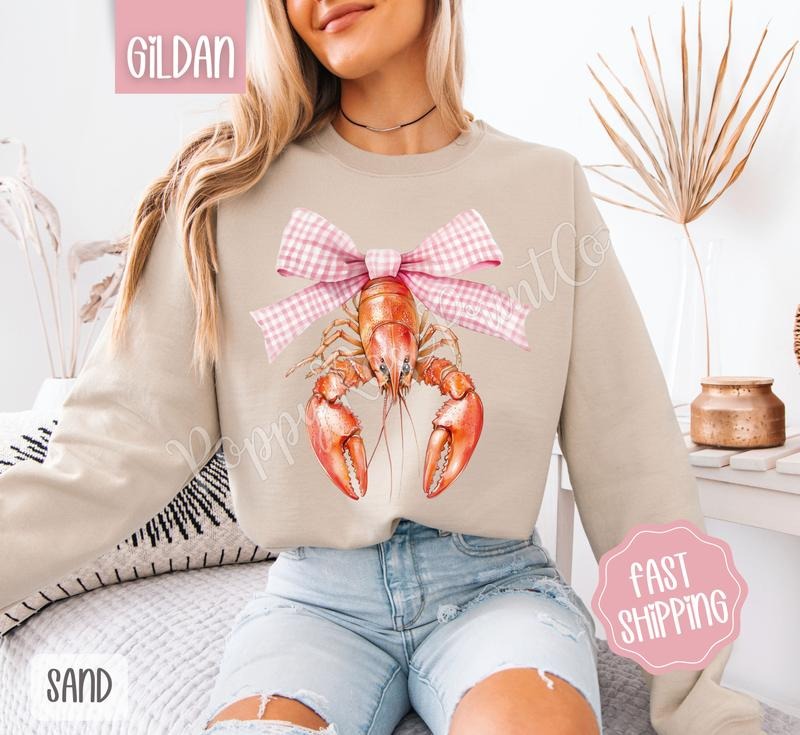Coquette Crawfish Sweatshirt, Southern Girl Sweater, Girly Aesthetic Crewneck T-Shirts, Hoodie | PureTeeCo.com