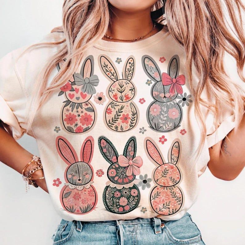 Coquette Easter Bunny Floral Shirt, Easter Bunny sweatshirt, Coquette Easter Shirt, Retro Easter Shirt, Girly Easter Bow,...
