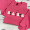Coquette Ghost Embroidered Crewneck Sweatshirt Bows Pink T-Shirts, Hoodie | PureTeeCo.com